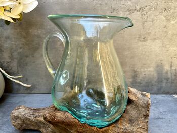 22cm Handmade Molten Glass Wine Jug Natural Teak Root Wooden, 10 of 12