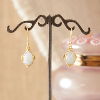 White Moonstone Matt Gold And Silver Drop Earrings, 9 of 12