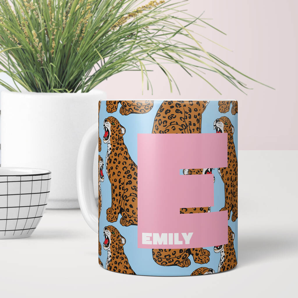 Personalised Initial Leopard Print Mug, 1 of 6