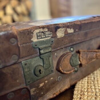 Vintage Brown Leather Monogrammed Suitcase, 3 of 10