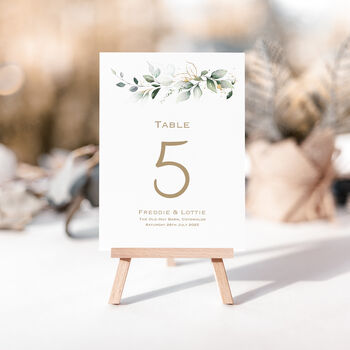 Wedding Table Numbers Green And Gold Leaf, 2 of 4