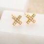 Pave Cross Stud Earrings, Sterling Silver Or Gold Plated, thumbnail 5 of 6