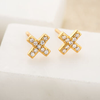 Pave Cross Stud Earrings, Sterling Silver Or Gold Plated, 5 of 6