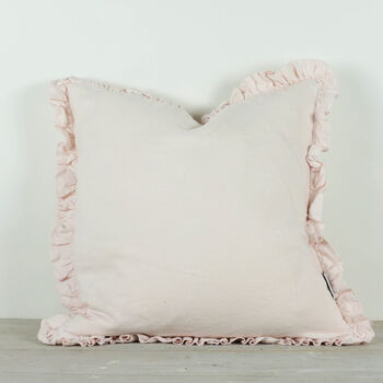 Shell Pink Linen Ruffle Cushion, 2 of 2
