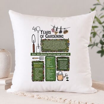 40th Birthday Gift For Gardeners Personalised Cushion, 3 of 9