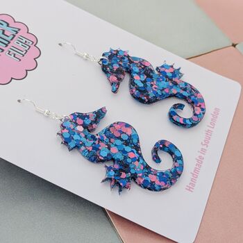 Large Seahorse Glitter Resin Earrings, 5 of 8