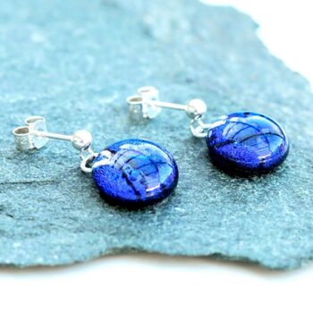 Sapphire Blue Round Glass Drop Earrings, 4 of 12