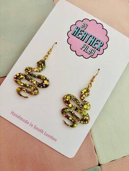 Snake Glitter Resin Earrings / Gothic Serpent Jewellery / Medusa Aesthetic Earrings / Snake Lovers Gift, 5 of 6