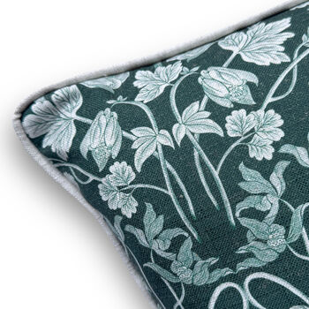 Luxury Heavy Linen Blend Cushion Summer Floral Green And Cream, 3 of 5