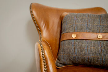 Tweed And Leather Belt Button Cushion Two Options, 11 of 12