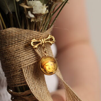 Personalised Photo Brooch With Gold Bow Bridal Bouquet, 2 of 6