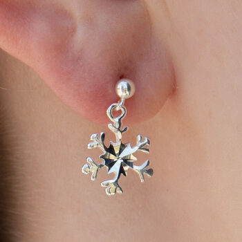 Sterling Silver Snowflake Earrings, 3 of 6