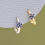 Sapphire Blue Cz Flower Huggie Hoop Earrings, thumbnail 5 of 11
