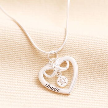 Personalised Sterling Silver Infinity Heart And Birthstone Pendant Necklace, 2 of 5
