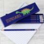 Personalised Dinosaur Box Blue Pencils, thumbnail 3 of 4