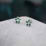 Emerald Green Forget Me Not Flower Cz Stud Earrings Two, thumbnail 2 of 11