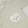 Personalised Light Sage Snow Bear Boucle Wrap Romper, thumbnail 4 of 4
