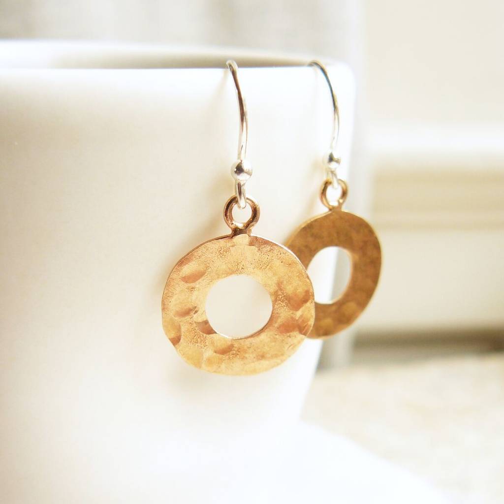 Rose Gold Hammered Circle Drop Earrings By Lime Tree Design Rose Gold Hammered Circle Drop Earrings