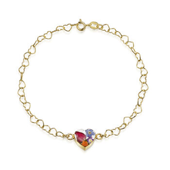 Real Flower Heart Chain 18ct Gold Plated Silver Bracelet – 11 Floral Styles, 8 of 12