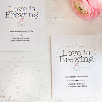 10 ‘Love Is Brewing’ Personalised Tea Favour Packets, 5 of 5