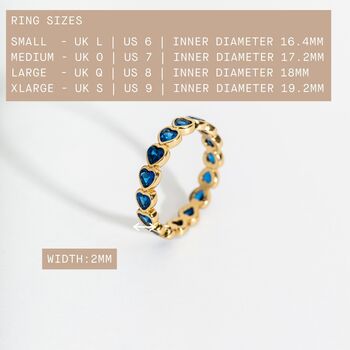 Blue Sparkly Heart Gold Vermeil Plated Stacking Ring, 9 of 9