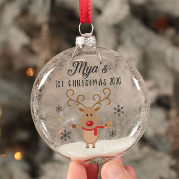 Personalised Rudolph Glass Baby's 1st Christmas Bauble, 2 of 4