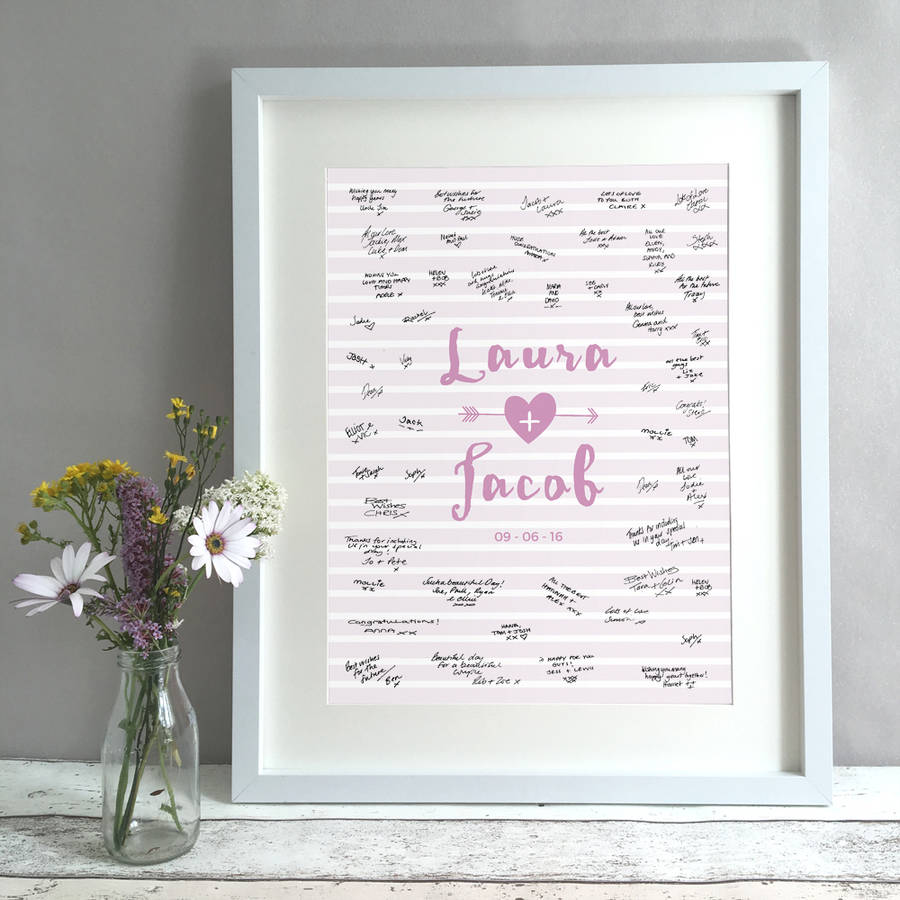 personalised arrow stripes wedding guest book print by bird & key