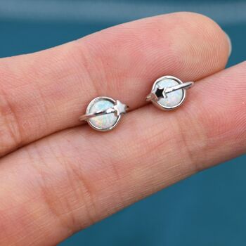Opal Crystal Planet Stud Earrings Sterling Silver, 2 of 11