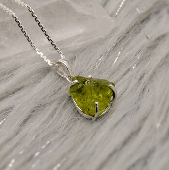 Raw Peridot Sterling Silver Pendant Necklace, 3 of 12
