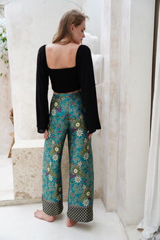 Turquoise Satin Wrap Around Trousers, 2 of 6