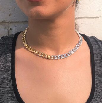 Silver And Gold Plated Two Colour Curb Chain Necklace, 2 of 11