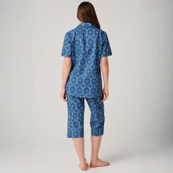 Women's 'Marrakesh' Paisley Crisp Cotton Three/Four Length Pyjama Set, 3 of 4