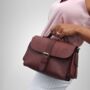 Small Leather Crossbody Satchel Handheld Handbag Chocolate Brown With Side Pockets, thumbnail 1 of 8
