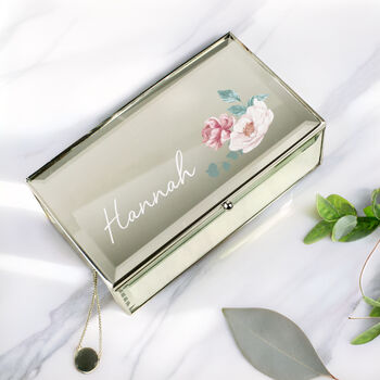 Personalised Classic Floral Mirrored Jewellery Box, 3 of 4