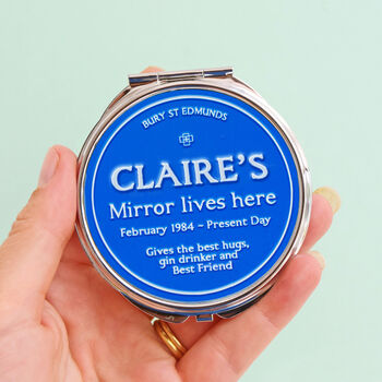 Personalised Blue Plaque Compact Mirror, 2 of 3