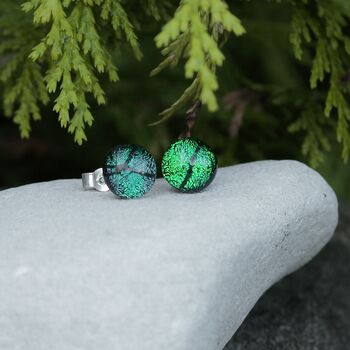 Emerald Green Glass And Sterling Silver Stud Earrings, 2 of 12