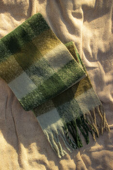 Green Grey Plaid Warm Wrap Scarf, 3 of 4