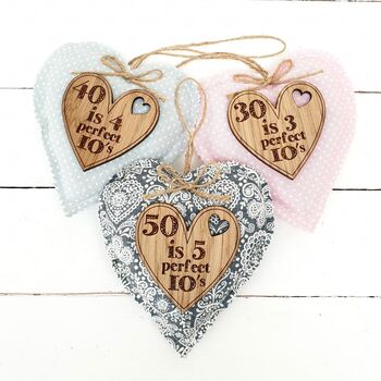 70th Birthday Fabric Heart With Oak Message, 2 of 2