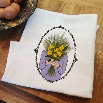 Personalised March Birth Flower Tea Towel, 3 of 9