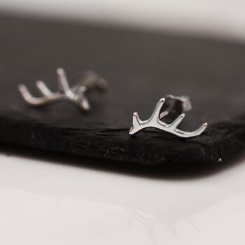 Sterling Silver Stag Deer Antler Stud Earrings, 2 of 12