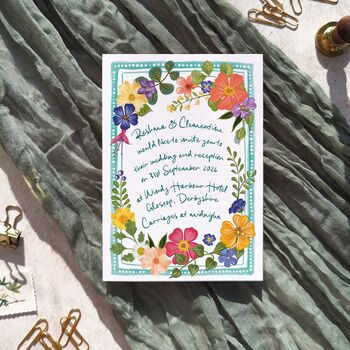 Whimsical Garden Flowers Evening Wedding Invitations, 3 of 8