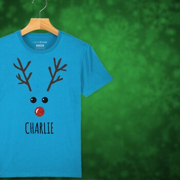 Rudolph The Reindeer Personalised Kids Christmas T Shirt, 8 of 12