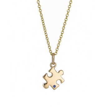Solid 9ct Gold Jigsaw Puzzle Necklace With Sapphire, 3 of 5