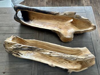 Huge Heavy 70–80cm Teak Wood Trug Bowl 6kg Fruit And Flower Holder, 11 of 12
