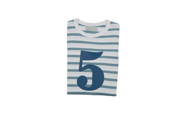 Ocean Blue + White Breton Striped Number/Age T Shirt, 6 of 6