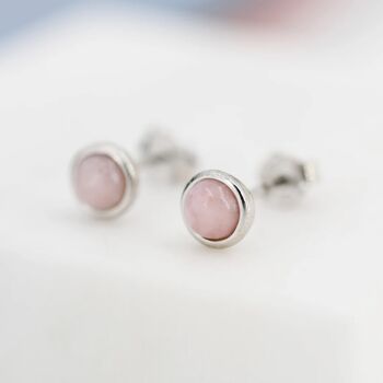 Tiny Pink Opal Dot Stud Earrings Sterling Silver, 4 of 12