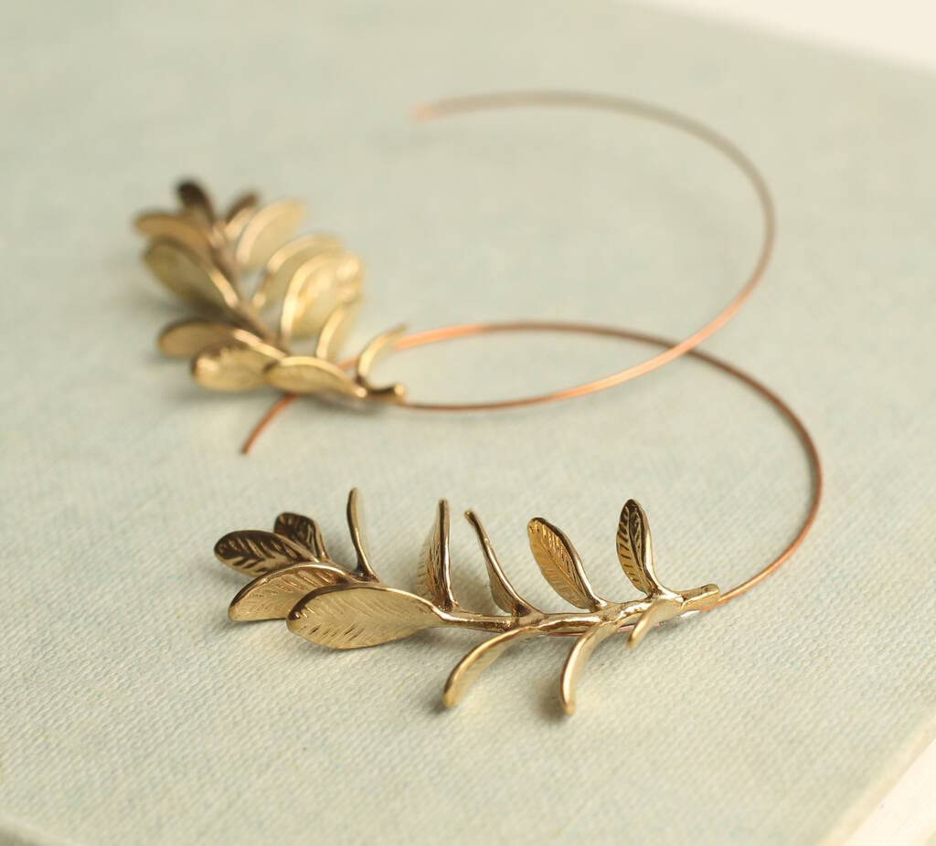 Botanical Leaf Gold Hoop Earrings, 1 of 6