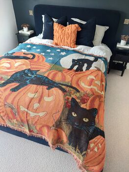 Halloween Black Cat And Pumpkin Blanket, 2 of 8