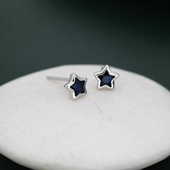 Sterling Silver Darkest Blue Cz Star Stud Earrings, 7 of 12