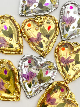 Heart Necklace With Mini Lilies And Crystals, 3 of 13